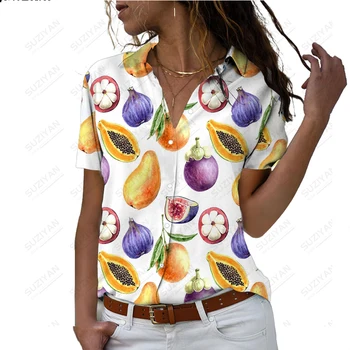 2023 Primăvara Și Toamna Noi Femeile Maneca Scurta Tricou Hawaii Fructe 3D Imprimate Polo Gat Buton Personalizat Maneca Scurta Top