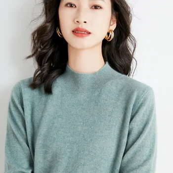 Elegant Jumătate-guler Culoare Solidă Tricot Pulover stil coreean Pulover de Lână