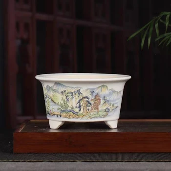 Ceramica Ghiveci De Flori Circular Pictat În Stil Chinezesc Ghivece De Flori 3 Picioare Geamuri Cărnoase Plantpot Suculente