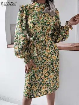 ZANZEA Elegant de Birou OL Sundress Boem Florale Imprimate Rochie Femei de Moda Toamna cu Maneca Lunga Petrecere Vestidos Supradimensionate 2023