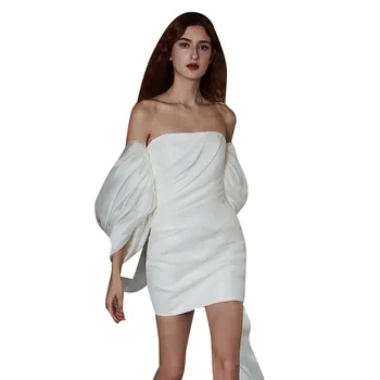 Direct umăr Simplu rochie de mireasa stil Retro Scurt rochie de lumină rochie de mireasa