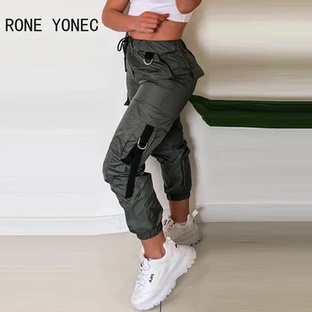 Femei Multi Buzunare Design Bandaj Decor Cordon Talie Elastic Glezna Lungime Pantaloni