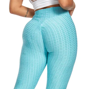 Culoare solidă Burtica Control Scrunch Butt Jambiere pentru Femei Antrenament de Yoga Pantaloni cu Talia Inalta Texturate Colanti