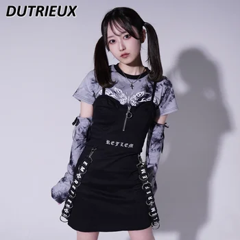 Personalizate Japoneză Întuneric Stilul Punk Al Meu Y2k Fierbinte Fata Rochie De Vara Cravată-Vopsite Brodate Din Bumbac Elastic Curea Scurt Rochie
