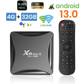 X88 borna MINI 13 Smart TV Box Android 13 8K HD 2.4 G/5G Dual Band Ieșire Video 4K 4GB, 32GB RK3528 Media Player 2GB 16GB Set Top Box