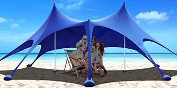 Cort, Camping Adăpost de Soare UPF50+ cu 8 Saci de nisip, Nisip, Lopeți, Teren de Cuie și Stabilitate Poli, Umbra în aer liber Plajă Baldachin fo