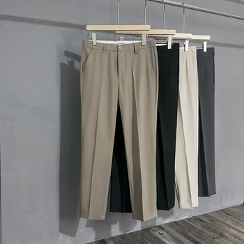 Moda Drapat Oameni de Afaceri Pantaloni Primavara-Vara Noi Direct Casual Negru Simplu Clasic de Îmbrăcăminte de sex Masculin Pantaloni