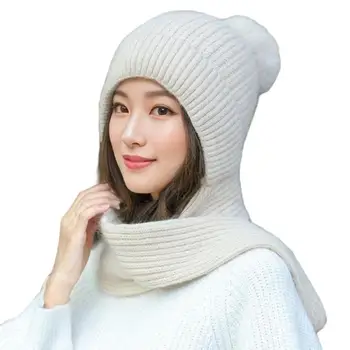 Femei Iarna Accesoriu Confortabil Pălărie de Iarnă cu Eșarfă Tricotate Windproof Protecția Gât Doamnă Elegantă în aer liber Cap cu o Minge de Plus