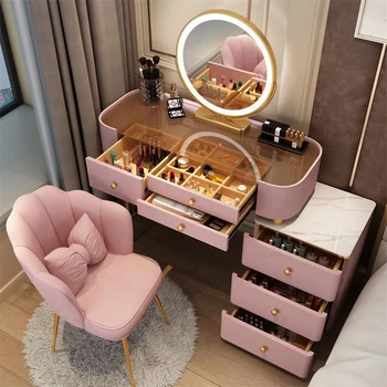 Nordic Sticlă Dulapuri Mobilier Dormitor Modern de Lux Lumina Măsuță de toaletă cu Oglindă Acasă Vanitatea Masă de Machiaj Cabinet de Stocare