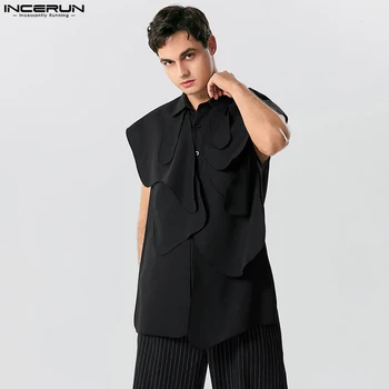 2023 Bărbați Neregulate Tricou Rever Culoare Solidă fără Mâneci Petală Tricouri Casual Streetwear Vara Barbati de Moda de Îmbrăcăminte S-5XL INCERUN