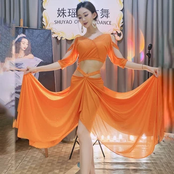 Femei Belly dance formare haine noi de dans costum de Toamna tifon cald foraj dans Oriental haine Fete de performanță îmbrăca