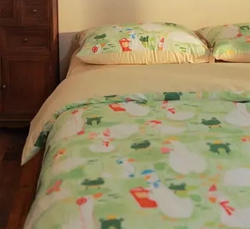 Desene animate drăguț broasca duck verde set de lenjerie de pat single dublu,bumbac twin plin regina king textile acasă cearșaf față de pernă quilt capac