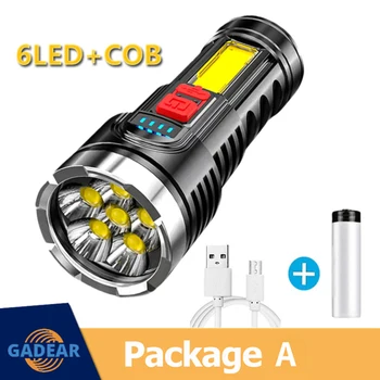 1 buc 6LED Lanterna Mini Lampă Portabilă Cu Built-in Baterie 18650 USB Reîncărcabilă COB LED Lanterna Pentru Camping Lumini