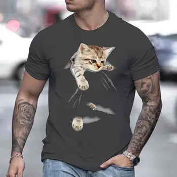 Vara Pisica de Companie pentru Bărbați T-shirt de Imprimare 3D Tendință Maneca Scurta Casual Versatil O Zgarda Noua Plus Dimensiune Hip Hop Street Calitate de Top