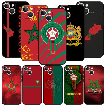 Maroc Steagul Negru Telefon Caz pentru Apple iPhone 14 12 13 Mini 11 Pro Max XR 7 8 + SE 2020 XS 6 6s Plus 5 5s Silicon Acoperă Coque