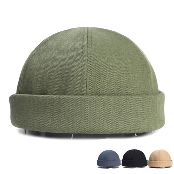 Unisex Retro Dom Pepene Galben Brimless Beanie Capac Solid Color Trend Yuppies Docker Pălărie Din Bumbac Beanie Hat Cap De Craniu