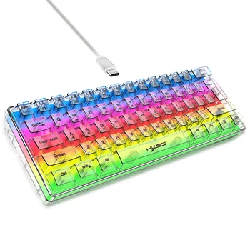 HXSJ V700T Tastatura 61-Cheie RGB Transparent Gaming Keyboard USB Tastatură cu iluminare din spate Ergonomic Cablu Detașabil Gamer Tastaturi