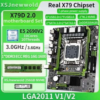 X79D2.0 Kit Placa de baza cu E5 2690V2 Procesor Și memorie DDR3 REG 1*16G=16GB de Memorie Și 256GB NVME SSD despre lga2011 M. 2 SATA3.0 Xeon Kit