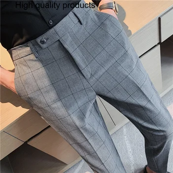 2023 Înaltă Calitate pentru Bărbați Pantaloni Formale Birou de Afaceri Sociale Carouri de Moda Costum Casual Slim Nunta Strada Poarte Pantaloni 38