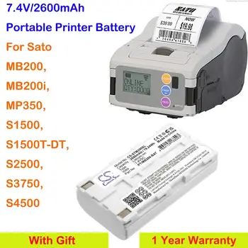 OrangeYu 2600mAh Imprimantă Portabilă Baterie PT/MB200-BAT pentru Sato MB200, MB200i, MP350, S1500, S1500T-DT, S2500, S3750, S4500