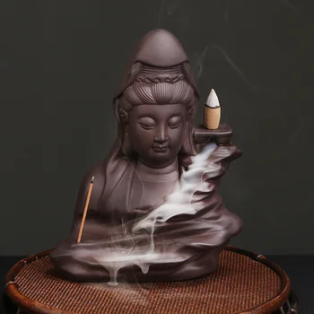 Nisip Violet Avalokitesvara Refluxul Arzător De Tămâie Înaltă De Munte Care Curge Apa Bodhisattva Cascada Refluxul Arzător De Tămâie