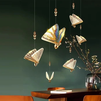 Fluture de Aur Interioară LED Lampă de Pandantiv pentru Sufragerie Bucatarie Nordic Candelabru Agățat Lumini de Corpuri de iluminat pentru Patul de Acasă