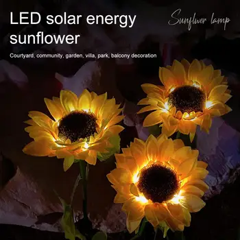 Flexibil de Floarea-soarelui Decor Vibrant de Floarea-soarelui Lumini Solare 3-cap de Led-uri Impermeabil Fals Galben Floare de Lampi pentru Exterior Vacanță