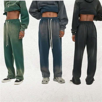 Gradient-A Vopsit Pantaloni De Trening Unisex Fleece Cald Jogger Pantaloni Trei-Buzunar Styling Iarna Retro Streetwear