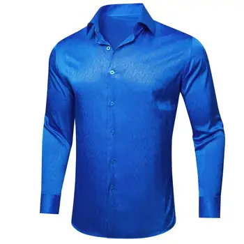 Designer de Mătase, Cămăși pentru Bărbați din Satin Albastru Solid Simplu Maneca Lunga Slim de sex Masculin Bluza Casual, Formal Topuri Respirabil Barry Wang