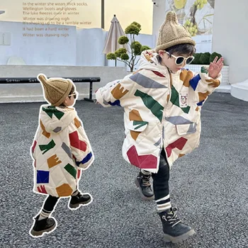 2023 Iarna Noi pentru Copii Haina de Colorat de Design Graffiti Model Geometric Băieți Strat de Bumbac Fete de Strat Versiunea coreeană