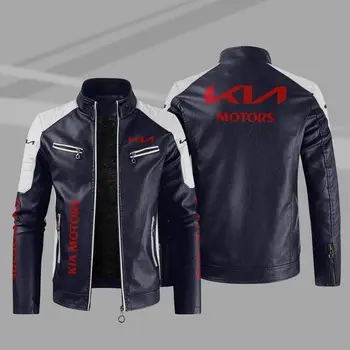 2023 Noi de Iarna Barbati KIA Motors Logo-ul de Moda Sacou Motocicleta Jacheta cu Fermoar Uza Ține de Cald Îngroșat din Piele de Om Haina