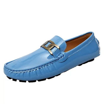 Bărbați Mocasini Moda Albastru din Piele Mocasini Alunecare rezistent la Uzura Respirabil Conducere Pantofi Balerini Pantofi Casual Mare Size48