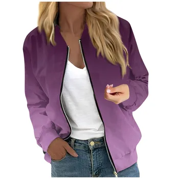 Jachete Pentru Femei Maneca Lunga Lightweight Zip Sus Decupată De Imprimare De Moda De Îmbrăcăminte Casual, Jachete Matlasate Cu Buzunare Blusa