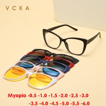 VCKA Ochi de Pisica Miopie ochelari de Soare Femei Prescripție -0.50 La -10 Magnet Ochelari Clip Multifuncțional Ochelari de Miop Personalizate