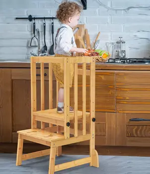 3 Reglabile Pe Inaltime Copil Turnul De Învățare Bucătărie Pas Scaun Din Lemn Pentru Copii