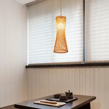 Bambus Țesute Abajur Decorativ de iluminat Acoperire Plafon Pandantiv Nuanță de Lumină pentru Ceainaria Sala de Mese Birou Acasă în Bucătărie