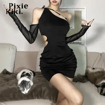 PixieKiki Sexy Rochii Negre Elegante Haine pentru Femei Club de Noapte, Costume de Ochiuri Maneca Lunga Taie Rochie Mini Toamna 2023 P71-BI16
