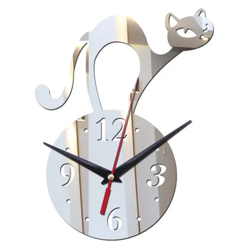 Ceasuri De Perete Material Acrilic Scurtă Stil Cat Decor Acasă Living Autocolant Singur Ac Față De Cuarț Ceasuri