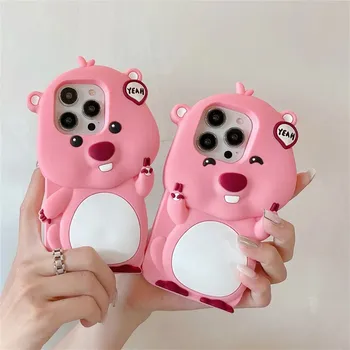 Coreean super drăguț 3D Bier roz Slab silicon telefon caz pentru iPhone 11 12 13 14 Pro Max crearea Amuzant de desene animate capac protecție