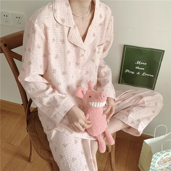 2023 Noi Femei Homewear Carouri Capul de Urs Moda Cardigan Pijama cu Maneci Lungi Pantaloni Largi de Imprimare Set de Primăvară Și Toamnă