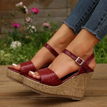 Toc Pană Călcâi Catarama Sandale pantofi pentru Femei 2023 Vara Noi de Moda de Lux Confortabile din Piele de Paie Gros de Jos Peep Toe