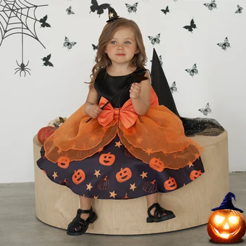 Copii Fată Dress Dovleac de Halloween Print Printesa Haine pentru Copii Petrecere de Ziua Copilul Rochie de Bal Botez Copil 1 Vestidos