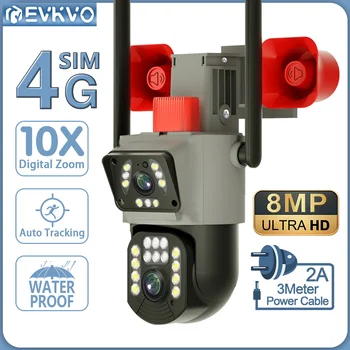 EVKVO 4K 8MP, 4G Dual Lentilă aparat de Fotografiat în aer liber, WIFI Dual Ecrane AI Omului de Urmărire Automată de Securitate de Supraveghere CCTV camere IP