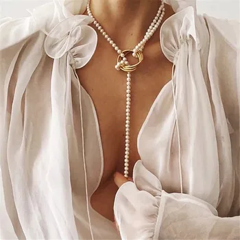 Vintage, Coliere de Perle Pentru Femei de Moda Multi-strat de Coajă Nod Lanț Pearl Colier 2021 NOUĂ Monedă de Dragoste Cravată Bijuterii