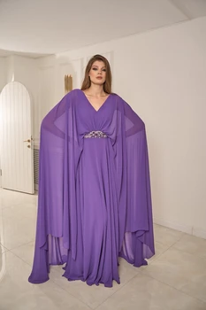 Violet Șifon Rochii de Banchet 2023 V-gât Margele Etaj Lungime fara Spate Elegant vestidos de Rochii de Seara فساتين مناسبة رسمية
