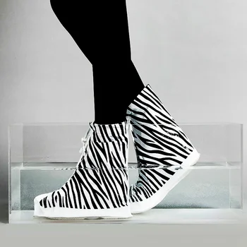 Moda Zebra Impermeabil Pantof Acoperă Femei Ieftine Galoși Fete Reutilizabile Transparent Pantof Acoperă Clar Rainshoes Portabil Acoperi