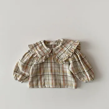 Primavara Toamna Fetiță De Top Toddler Fetita Maneca Lunga Turn-Guler Bumbac Solid Bottom Tricou Copii Fata De Top Bluza