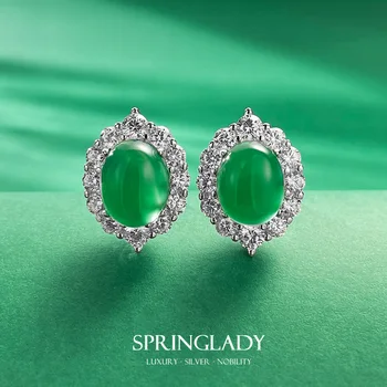 SpringLady Vintage 100% Argint 925 8*10MM Smarald Oval Ridicat de Carbon Diamant tipul de Piatră prețioasă Ureche Srud Cercei Bijuterii