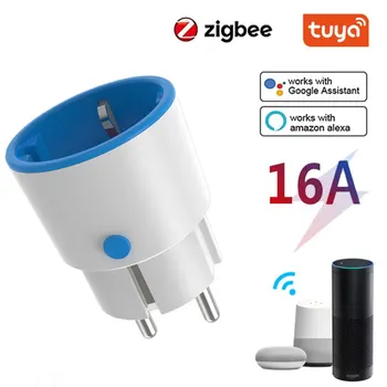 16A Tuya ZigBee 3.0 Smart Power Plug UE Soclu Inteligent Energy Monitor Ieșire de Voce Wireless de Control de la Distanță Alexa de Start Google