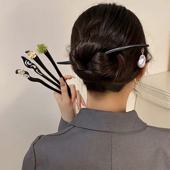 Chineză Tradițională Flori Bastoane de Păr de Epocă din Lemn Simplu Ac de păr Pearl Stick de Păr Accesorii de Par pentru Femei